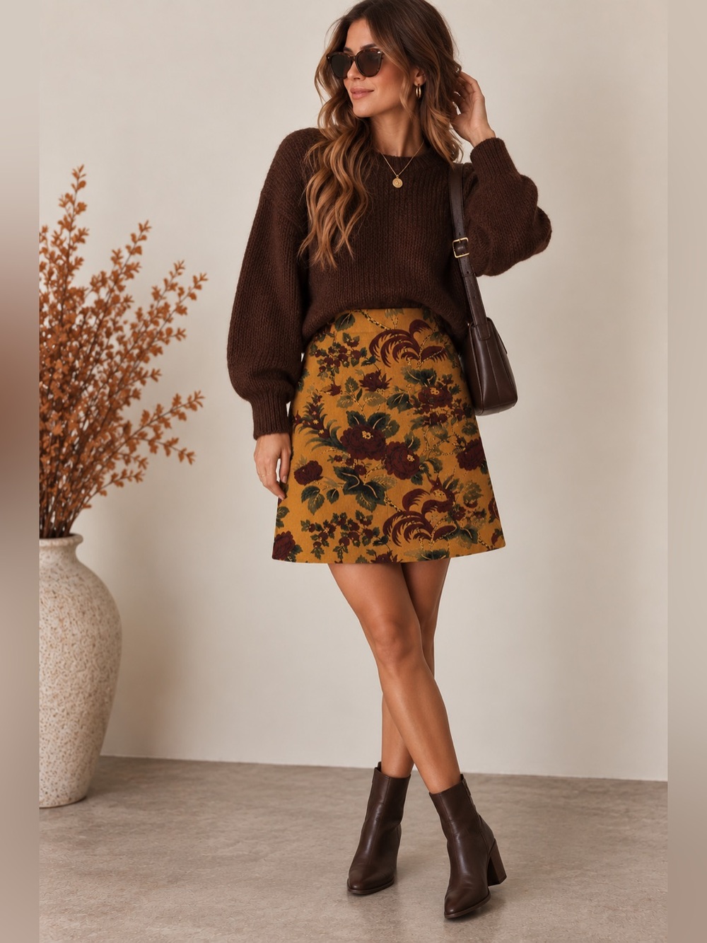 Bagatelle - Corduroy Floral Skirt